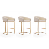 Manhattan Comfort 3-BS016-CR Louvre 40 in. Cream and Titanium Gold Stainless Steel Barstool (Set of 3)